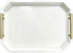 Decorative Wood Serving Tray with Polished Gold Handles, Octagon MDF Tray, Glossy Finish, 16x12 Inch, for Coffee Table, Ottoman (White) - Image 5