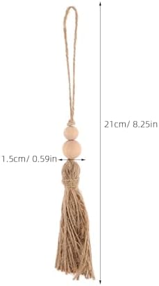 KALLORY 12 X Wooden Bead Tassel Strings Wood Jute Rope Boho - Image 2
