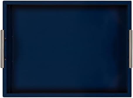 Kate and Laurel Lipton Modern Rectangular Tray, 16 x 12.25, Navy Blue and Silver, Decorative Accent Tray for Storage and Display - Image 6