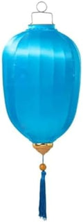 Chinese Lantern with Tassel Oval Silk Lantern Japanese Hanging Lantern Winter Melon-Shaped Lanterns Portable Chinese Paper Lanterns(Light Blue,20 Inch) by Unknown