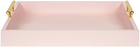 Kate and Laurel Lipton Decorative Tray with Polished Gold Metal Handles, Soft Pink - Image 2