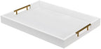 14x20 Inches White Faux Leather Wrapped Wood Serving Tray with Metal Handles for Various Occasions, Ottoman, Home Decor Decorative, Living Room, Coffee Table Organizer, Serving Breakfast On Bed by Unknown