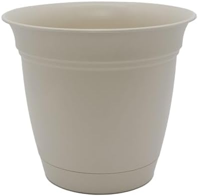 The HC Companies Eclipse Round Planter with Saucer - Outdoor & Indoor Plant Pot with Drainage Holes - Lightweight, UV-Resistant Plastic Pots for Plants, Flowers & Herbs (16" Cottage Stone, Pack of 1) by TheHCCompanies