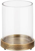 5" Wide Glass Hurricane Candle Holders and Glass Vase with Minimalism Metal Base in Antique Gold, Handmade and Sturdy Glass, Pillars, Flower Arrangement, Centerpiece, Dining Table, Console, Mantel by Unknown