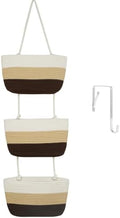 TeoKJ Over the Door Hanging Basket, 3-Tier Woven Cotton Wall-Mounted Storage Organizer Bag Decorative Hanging Nursery Baskets，Gradient Brown by TeoKJ