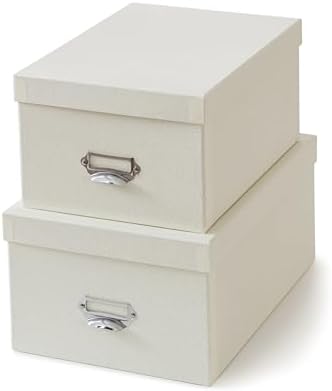 Soul & Lane - White Stacking Storage Boxes with Label Holders, Set of 2 by SoulLane