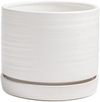 HERDUK 8 Inch Pots for Plants, Ceramic Planter Pot with Drainage Hole & Saucer, Indoor/Outdoor Cylinder Round Planter Pot, Matte White by Herduk