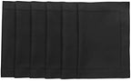 Solino Home Cotton Linen Placemats Black Hemstitch, 14 x 19 in, Set of 6 by SolinoHome
