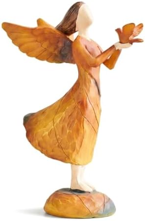 Hand-Painted Resin Angel Statue with Bird and Autumn Leaf, Warm Fall Home Decor Figurine for Shelf, Tabletop, Office Desk, Cozy Living Room Decoration, Ideal Thanksgiving Decorations by Unknown