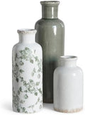 Green Vintage Vase Set of 3, Flower Decorative Vase Home Decor Retro Floral Vase Ceramic Vase Set Chinoiserie Decor for Fireplace Kitchen Counter Living Room (Vintage-Geen) by LUSASIN