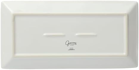 Gibson Home Gracious Dining Dinnerware, 3-Tier Rectangle Plate Serving Set with Gold Metal Stand, White - Image 7