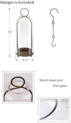 16" High Versatile Modern Metal Hurricane Lantern with Handmade Sturdy Glass Dome in Rustic Brown for Pillar Candle & Plants, Industrial, Farmhouse, Shabby Chic (Brown, 6.3:x16.5) - Image 2