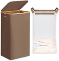 efluky 26 Gal Laundry Basket with Lid and Net Bag, Tall Laundry Hamper with Bamboo Handles, Aesthetic Dirty Clothes Bin for Laundry Room, Bathroom, Bedroom and Dorm, Brown by efluky