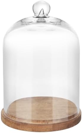 10" Wide Glass Cloche Bell Jar Display Dome with Layered Wooden Base In Vintage Natural, Clear, Round (Vintage Natural-Tiered, 11"x14.8") by Unknown