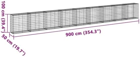 vidaXL Gabion Basket with Cover 354.3"x19.7"x39.4" Galvanized Iron - Image 3