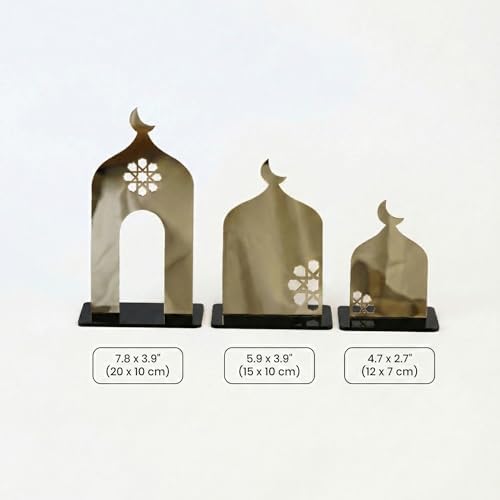 iwa concept Premium 3-Piece Mosque Silhouette Table Decor - Set of 3 Assorted Sizes - Modern Islamic Acrylic Tabletop Ornament for Ramadan & Eid - Elegant Masjid Shelf Decor for Home & Office Praying - Image 6