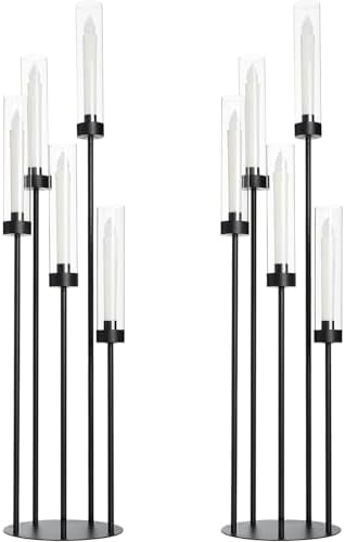2Pcs 39.8'' Tall Black Candle Holder with Acrylic Shades for Halloween by WeddingPartyDecoration