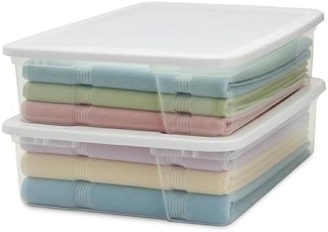 HOMZ Clear Plastic Storage Bins w/Snaplock Lids, 28 Qt, White, 2 Pack by Homz