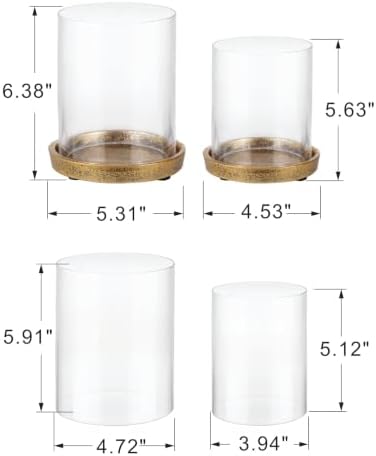 Set of 2 Glass Hurricane Candle Holder with Cast Iron Base in Antique Gold for Pillar, Candlstick Holders, Farmhouse, Shabby Chic for Mantel, Tabletop, Centerpiece, Entryways - Image 2