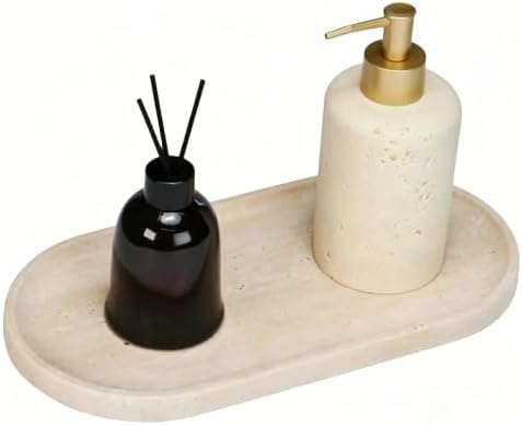 Travertine Bathroom Vanity Tray, 12"x6" Decorative Marble Tray for Kitchen Countertop, Elegant Stone Catchall Organizer for Perfume, Jewelry and Soap by Unknown