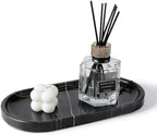 Koville Black Marble Vanity Tray for Bathroom Countertop, 10"x5" Natural Marble Catchall Tray Perfume Trays for Dresser, Stone Jewelry Dish Candle Holder for Home Decor, Stone Oval Trays by Koville