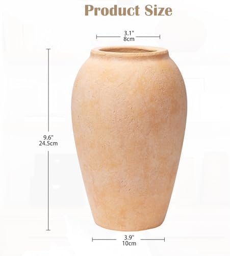 Handcrafted Flower Vase, 9.6" Tall Terracotta Vase, Vintage Rustic Ceramic Vase Décor, Wide Mouth, Matte Finish for Home Office Resto Café Décor - Image 2