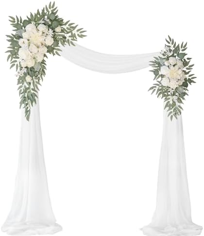 Artificial Wedding Arch Flowers Kit(Pack of 3),2Pcs Artificial Flower Arch Decor,1Pcs Sheer Drape for Wedding Ceremony Arbor for WeddingCeremony (White Rose Wedding) by WEIERYUE