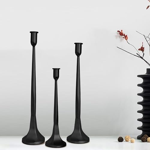 Black Taper Candle Holders Set of 3, Tall Candlesticks by Unknown