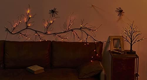 Hairui Lighted Halloween Garland with 48L Orange and Purple Bi-Color LED Lights 8 Functions, Black Glittered Garland Lights Battery Operated 6FT for Indoor Outdoor Halloween Party Decoration - Image 5