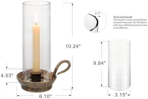 4" Wide Cast Iron Hurricane Candle Holder for Taper Candle in Antique Gold Finish, Candlestick Holder, Farmhouse,Shabby Chic for Mantels, Dining Tables, Bookshelves, Centerpieces, Entryways - Image 2
