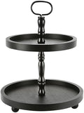 Wooden Farmhouse Round 2 Tier Decorative Tray for Home Kitchen Office by SYNCVIBE