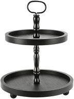 Wooden Farmhouse Round 2 Tier Decorative Tray for Home Kitchen Office by SYNCVIBE