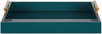 Kate and Laurel Lipton Mid Century Modern Decorative Wood Tray with Brushed Gold Metal Handles, Dark Teal - Image 2