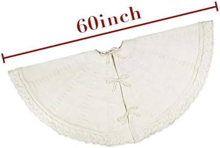 60 inch Christmas Tree Skirt: Large Tree Skirt for 9ft Tree, Braided Cable Knit Cream White Tree Skirt, Vintage Tree Skirts, Rustic Farmhouse Christmas Decorations - Image 2
