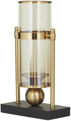 CosmoLiving by Cosmopolitan Metal Pillar Candle Holder with Metal Stand, 8" x 4" x 13", Gold - Image 2