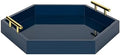 Kate and Laurel Lipton Hexagon Decorative Tray with Polished Metal Handles, Navy Blue and Gold by KateandLaurel