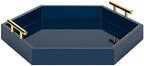 Kate and Laurel Lipton Hexagon Decorative Tray with Polished Metal Handles, Navy Blue and Gold by KateandLaurel
