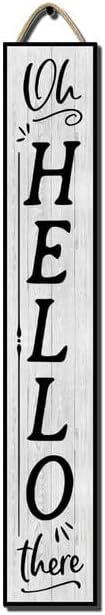 48x8 Inch Farmhouse Rustic Large Vertical Welcome Sign for Front Porch - Wood Plank Set, Playful "Oh Hello There" Design, Indoor & Outdoor Compatible by Hilonret