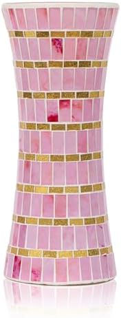 Pink Mosaic Glass Vase,11.8 Inch Mosaic Pink Vase for Living Room Bedroom Bouquets Wedding, Handmade Flower Vase for Home Decor by Faticdorr