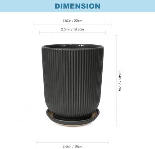 Deep Dream 8 Inch Ceramic Pots for Plants, Heavy Plant Pot for Indoor Outdoor Plants, Large Plant Pot with Drainage Hole and Saucer, Modern Tall Flower Pot, Gifts for Plant Lovers, Black - Image 3