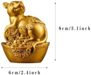 Brass Rat Statues Chinese Feng Shui Zodiac Statue Small Lucky Figurine Animal Sculpture Ornament for Home Office Decor (Rat) - Image 2