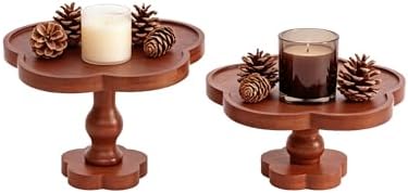 Candle Holders for Candlesticks – Boho Set of 2 Five-Petal Flower-Shaped Bamboo & Wood Candlesticks, Spacious Top Tray Fits Large Pillar Candles & Holds Decor, Rustic Table Centerpiece by Unknown