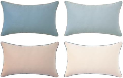 MONDAY MOOSE Decorative Throw Pillow Covers Cushion Cases, Set of 4 Soft Velvet Modern Double-Sided Designs, Mix and Match for Home Decor, Pillow Inserts Not Included (12x20 inch, Beige/Light Blue) by MondayMoose