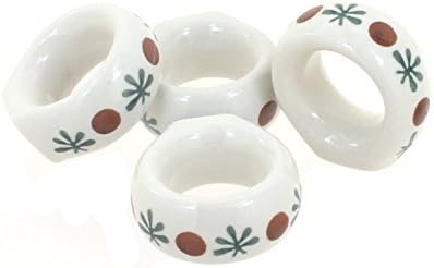Blue Rose Polish Pottery - Blue Nature Napkin Ring Set - 4 Napkin Rings - Ceramic Napkin Holders, Decorative Dining Table Accessories by BlueRosePottery
