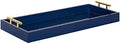 Kate and Laurel Lipton Narrow Decorative Tray with Polished Metal Handles, 10" x 24", Navy Blue and Gold, Chic Accent Tray for Display and Storage by KateandLaurel