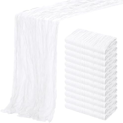 Aktor 12 Pack White Cheesecloth Table Runner 10Ft Gauze Table Runner Boho Semi Sheer Cheese Cloth Fabric Runners for Wedding Birthday Baby Shower Party Table Decoration（White） by Unknown