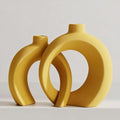Set of 2 Yellow Ceramic Vases for Home Decor Accents - Unique Hollow Donut Artistic Design Mid-Century Modern Eclectic Style Decorative Vases for Shelf, Mantel, Entryway Table Decor (Matte Yellow) by Jonronboci