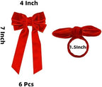 Meseey 12 Pcs Red Velvet Bow Napkin Rings, 4x7 Inch Elegant Bow with 1.6 Inch Napkin Holder, Decorative for Wedding Christmas Thanksgiving Dinner Party Table Setting - Image 2