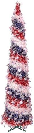 4th of July Decorations, 5FT Patriotic Pop up Pencil Collapsible Artificial Tree, for Independence Day Memorial Indoor Outdoor Home Decor, Red Blue White by Unknown