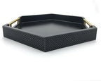 Serving Tray with Polished Metal Handles, Hexagon Coffee Table Tray, Modern Rectangle Decorative Tray, Large Ottoman Tray, Perfect for Storage and Display (Black Hexagon) - Image 4